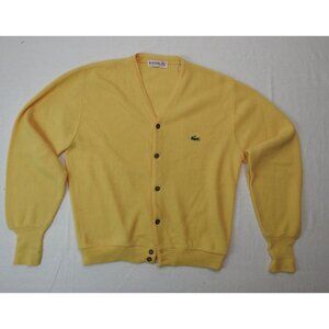 Vintage IZOD of London Cardigan Sweater Men’s L Yellow Lacoste Crocodile Grandpa